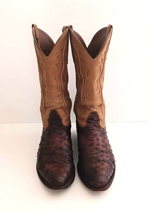 Nocona Full Quill Ostrich Exotic Western Boot Brown/Camel Leather 10D Made USA